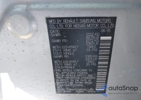 2015 Nissan Rogue S z USA, uszkodzony, nr VIN KNMAT2MV1FP591839